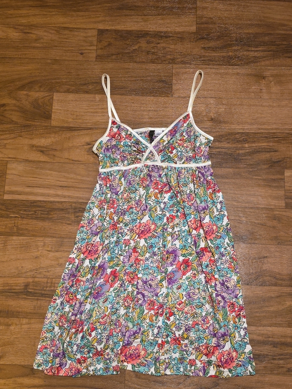H&M Floral Spaghetti Strap Chemise - White with Pink, Purple, Blue Accents